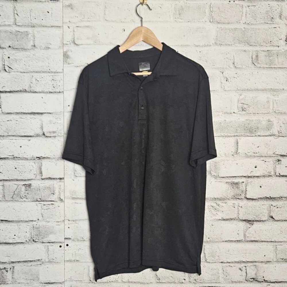 Greg Norman Shark Jacquard Golf Polo Shirt Mens Large Play Dry Gray Black